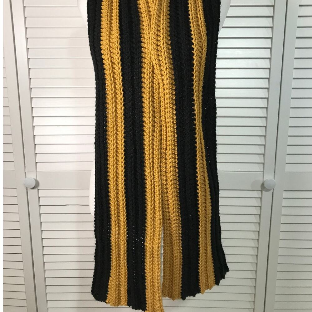 NWT Handmade Crocheted Black Gold Textured Beanie Shawl Scarf 68” - Picture 4 of 4